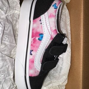 Vans Kids' Floral Pink and Black Sneakers